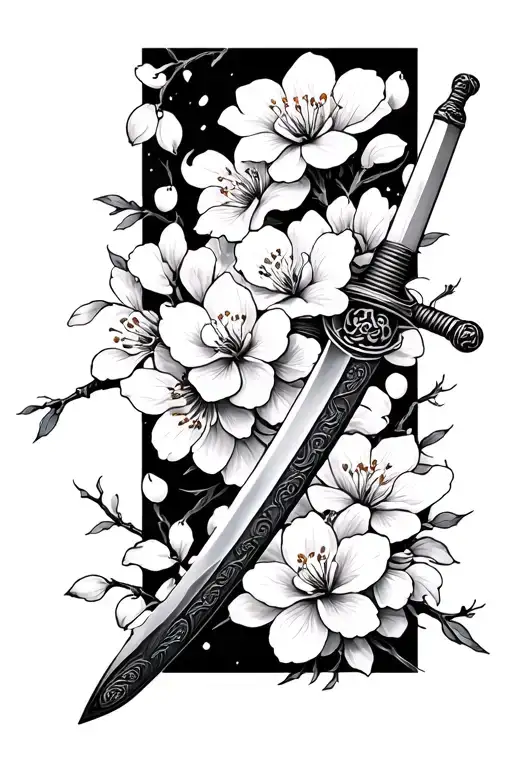 Samurai Sword With Cherry Blossom Flower