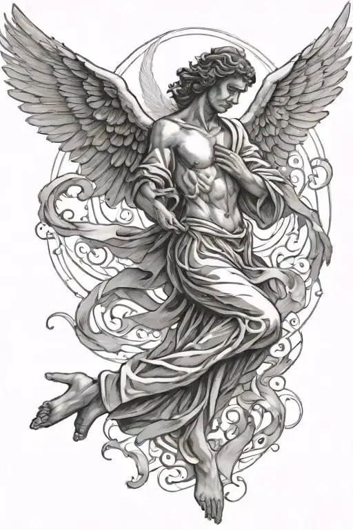 Angel Falling And The Hand Of God Holding Him