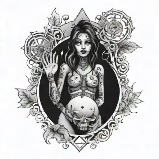 Line And Dot Work Stomach And Sternum With Witch Vibes