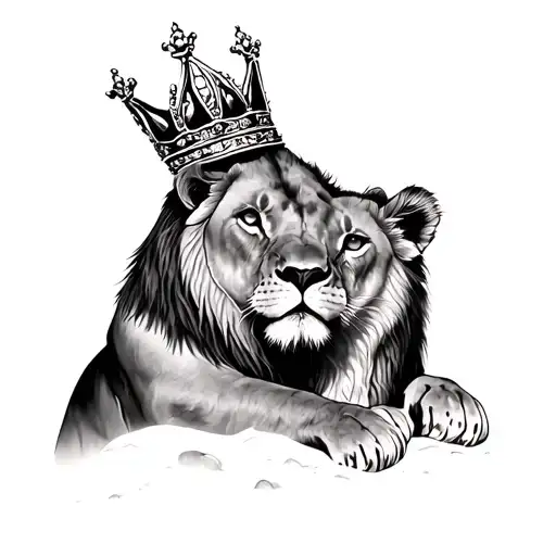 Lioness Protecting Its Cub With Crown