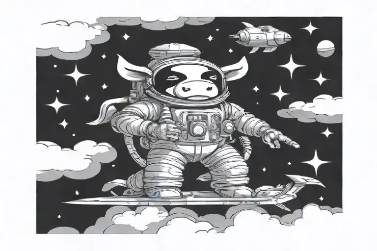 Astronaut Cow And Rocket Ship Sailing