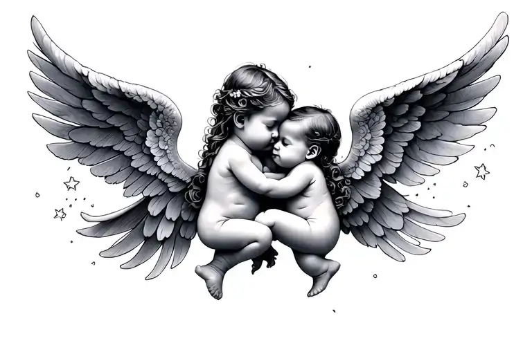 Angel Babies Holding Each Other