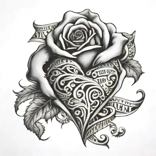 Black And White Heart On Top Of A Rose Made Of Hundred Dollar Bills