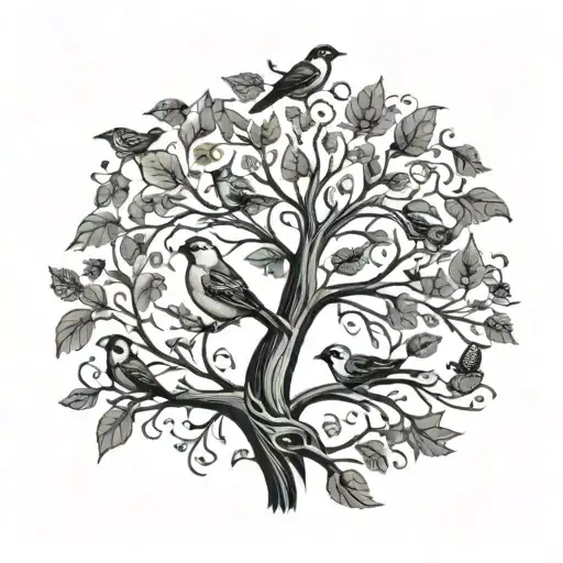 Tree Of Life With Finches As Leaves