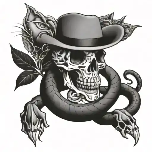 Snake And Skull And Cat