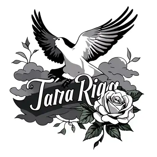 Tara Riggo Name With Dove And Rose And Clouds