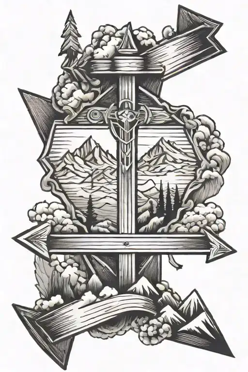 Arrow With A Cross And Mountains