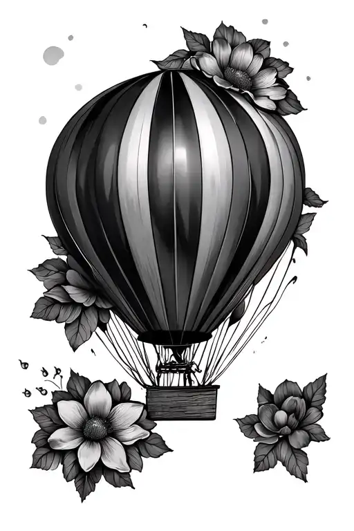 Hot Air Balloon Floating But Ballon Is Flower Bouquet