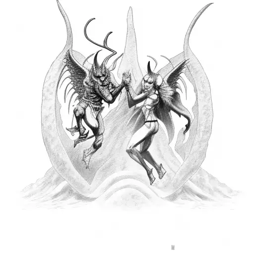 Demon Fighting Against Angel