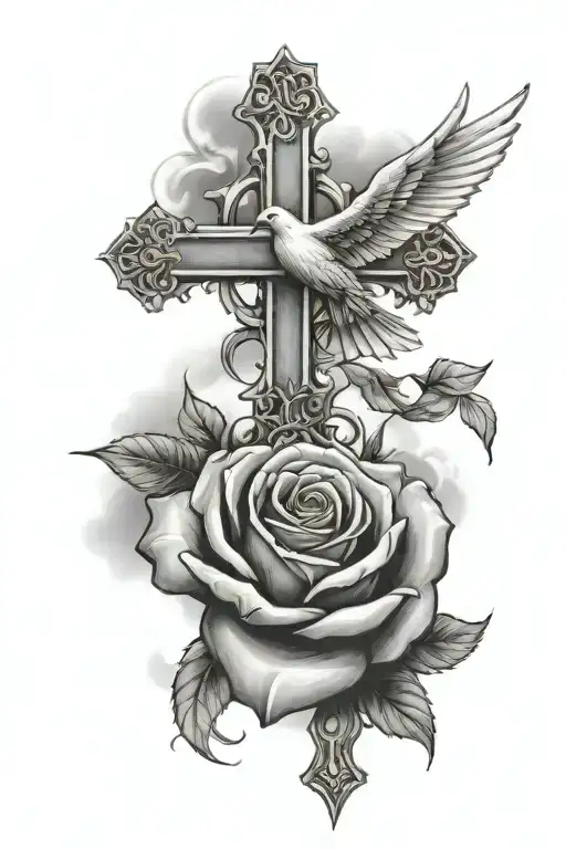 Rose Cross Dove Clouds Background Forearm