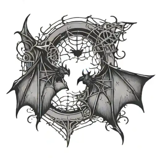 Bat Wings And Semi Colon With Spider Webs