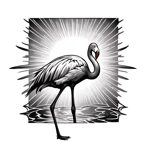 Flamingo And Sun Rays
