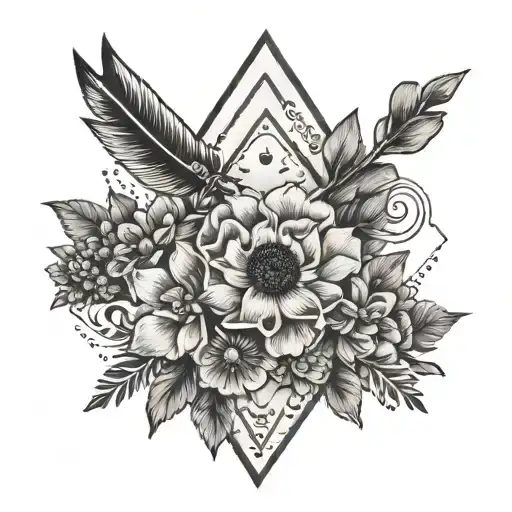 Simple Bohemian Arrow Dog Paw Flowered With Symbols Moral Strength Friendship Patience Kindness