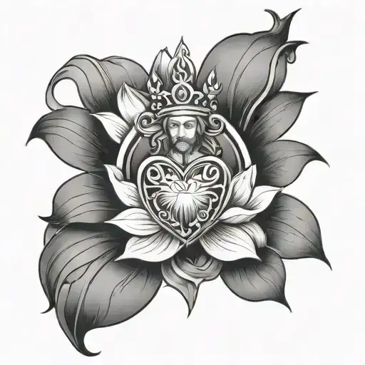 Sacred Heart Of Jesus With Lotus Flower