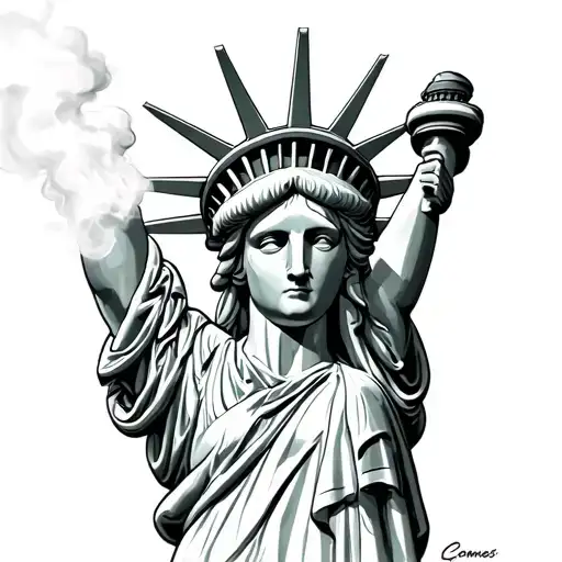 Statue Of Liberty With Gun Smoke Comes No Out Barr