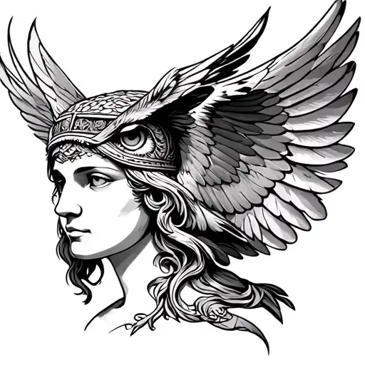 Athena Greek Mythology Head And Owl Flying