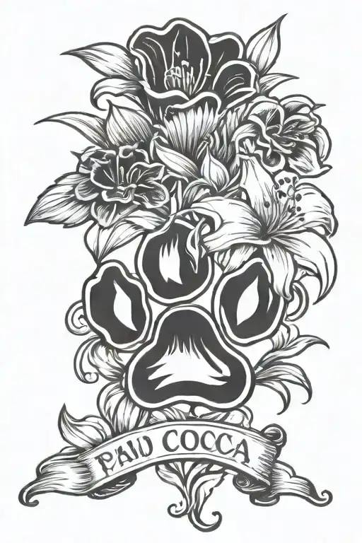 Paw Print With Cocoa Written And Lily Flower Bouquet