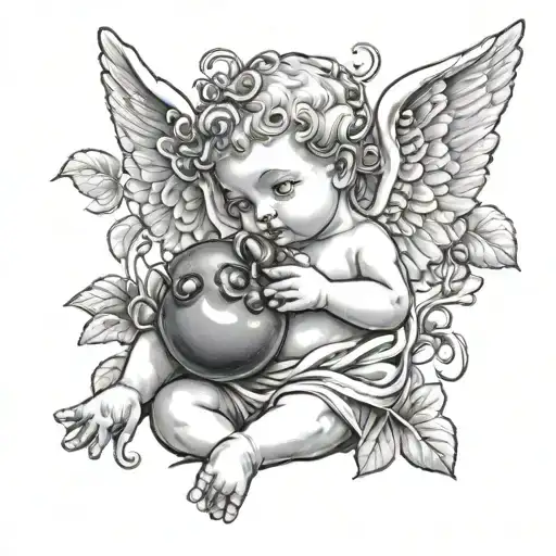Cherub Angel Holding A Blueberry