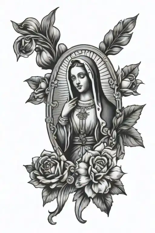 Virgen Mary With Rosary And Mexico Flag Incorporated