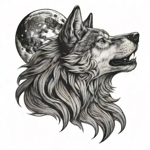 A Potrait Of The Clients Wife With A Background Of A Full Moon And Wolf Howling At It