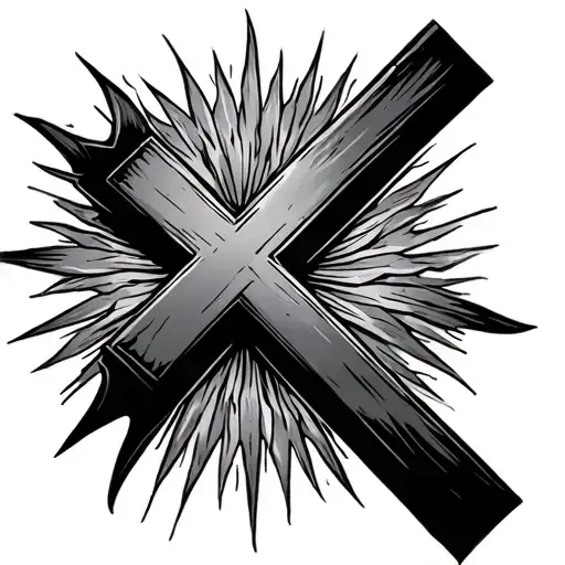 Large Black Cross With Sun Rays On Shoulder