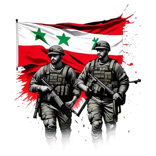 Two Soilders Syrian And Lebanon Flag In The Background