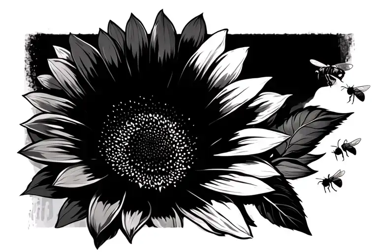 Sunflower With Bees Flying