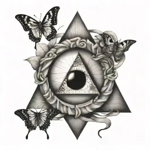 Iluminati Triangle Its Eye With A Snake Around And A Very Small Butterfly Inside Of It