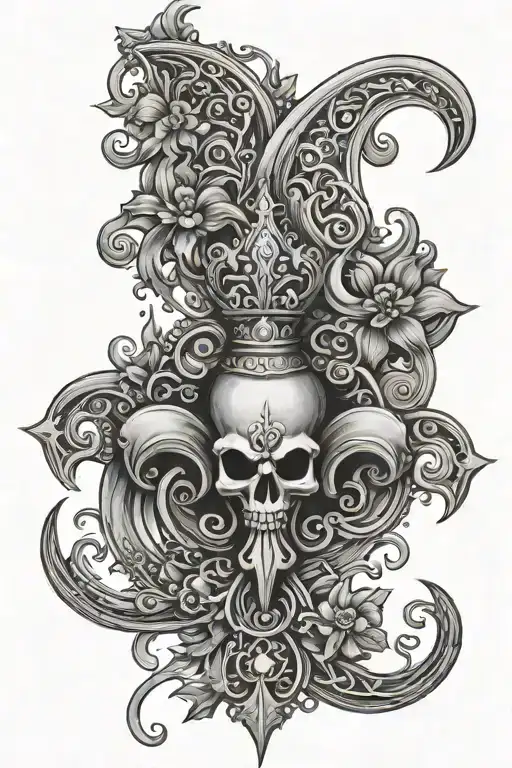 Fleur De Lis Wrapped Around The Moon And Sun