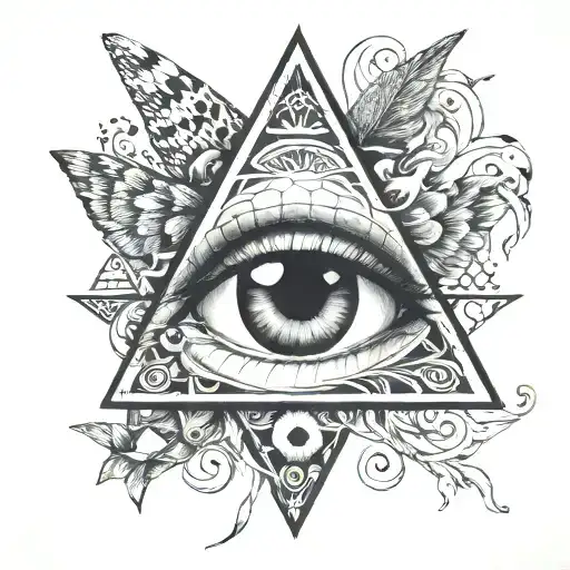 Illuminati Triangle And Eye And Snake And Very Small Butter Fly