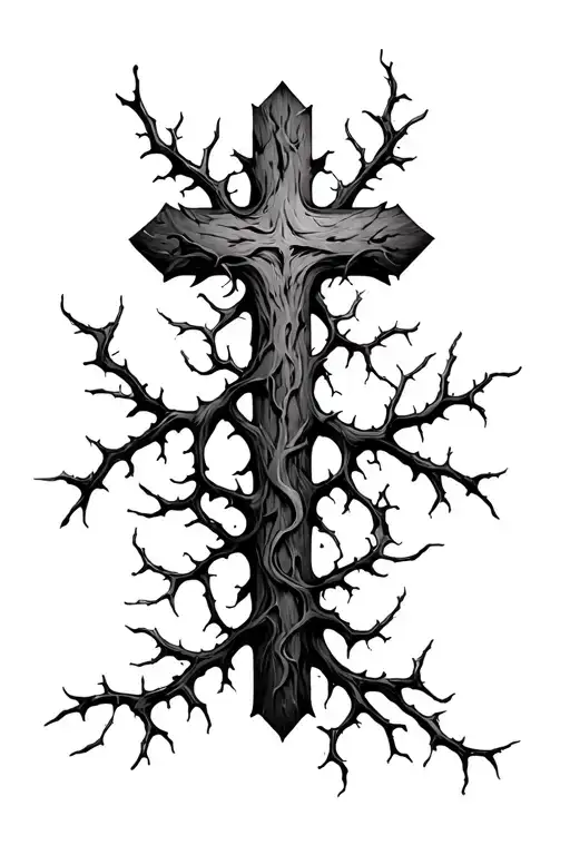 Cross With Roots And Thorn Vine