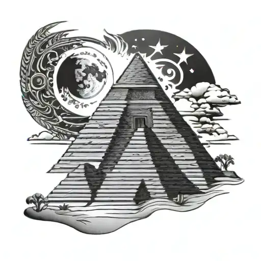 Mexican Pyramid With Solar Eclipse Moon