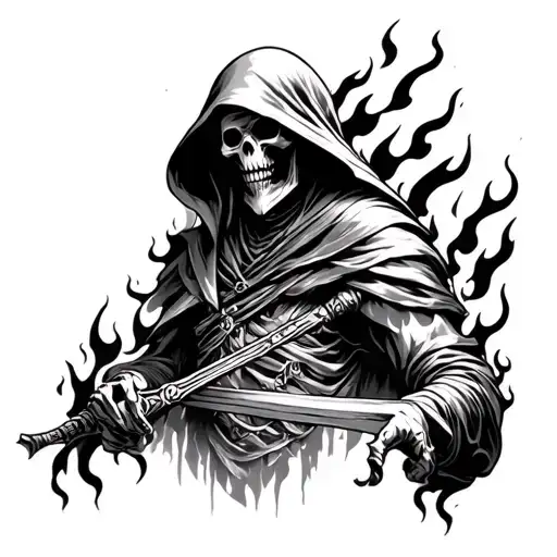Grim Reaper Flames Left Arm Sleeve