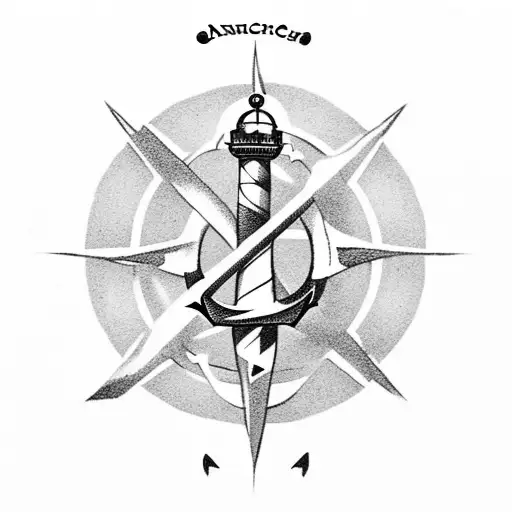 Anchor With Compass And Light House