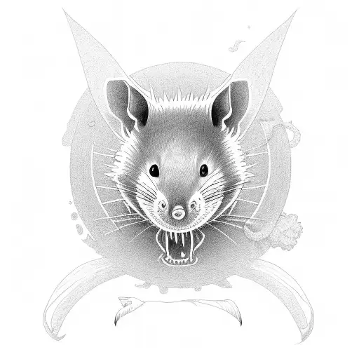 Anthropomorphic Ninja Rat With Sun Setting Behind