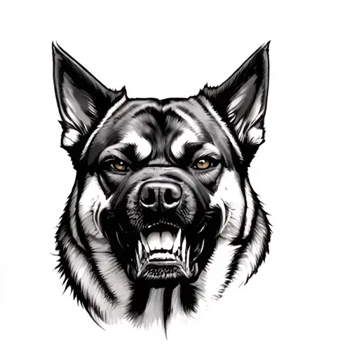 Portrait Of Angry Kangal Dog In Black And Grey Realism