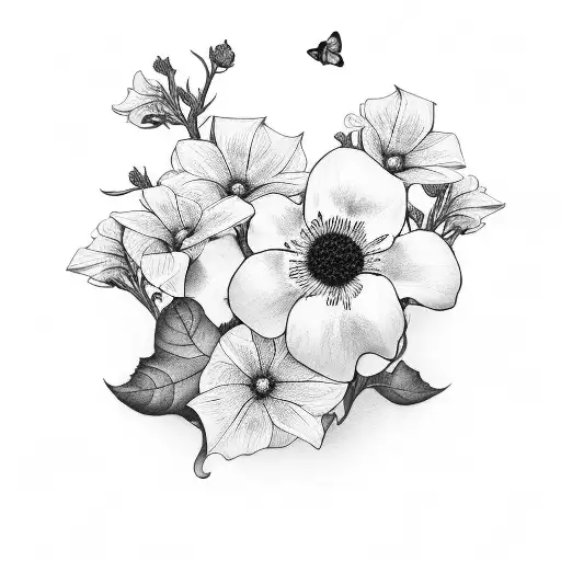 A Memorial Portrait Of A Loved One Surrounded By Morning Glory Flowers