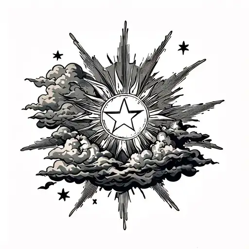 Sleeve Tattoo Sun Ray Shining Through Multiple Shades Clouds With Big Star A Few London Icons