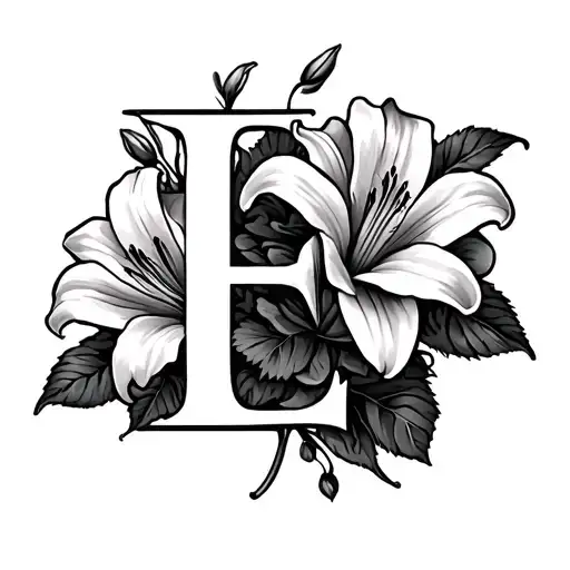 Letter E With Flower Lily And Rose