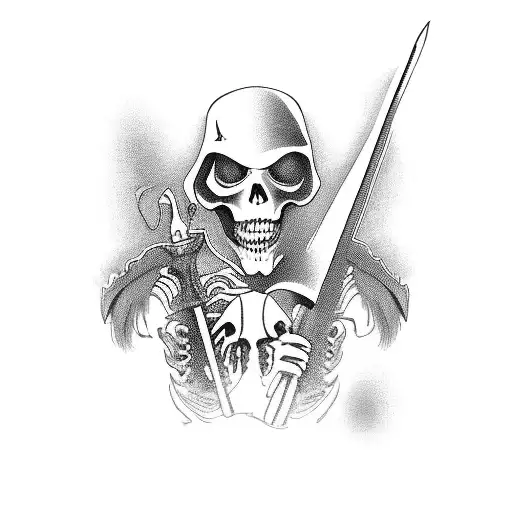 Cruiser Motorcycle With Grim Reaper But Grim Reaper Carrying Guitar Case