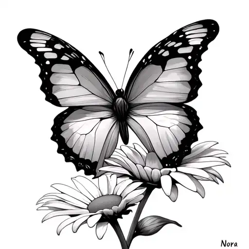 Butterfly Landing On A Daisy With The Name Nora