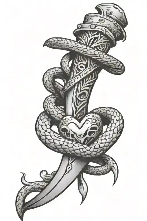 Dagger With Heart Handle Wrapped In A Snake