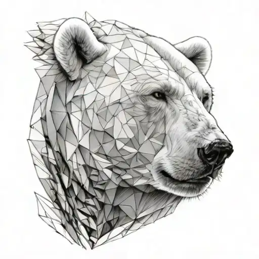 Half Realistic Polar Bear Face Half Geometric Polar Bear Face