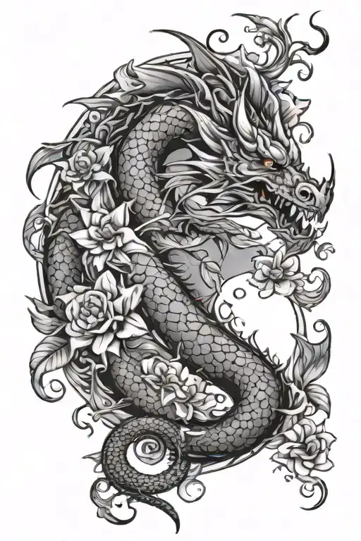 Dragon Flowers Moon Stars