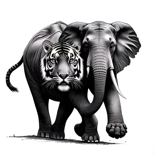 Elephant & Tiger Walking