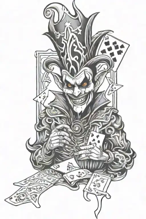 Evil Jester Portait With Playing Cards And Fire
