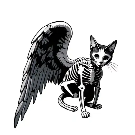 Cat Skeleton Falling Angel