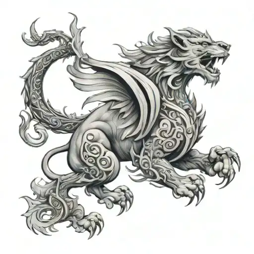 Lion With Dragon Flying