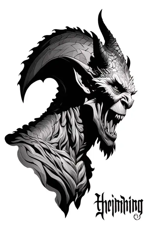 Thinking Demon Statue Profile Full Body