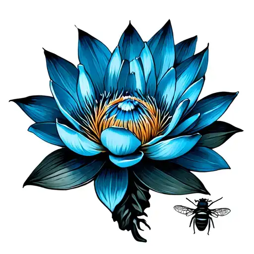 Blue Lotus Flower With Worker Bee